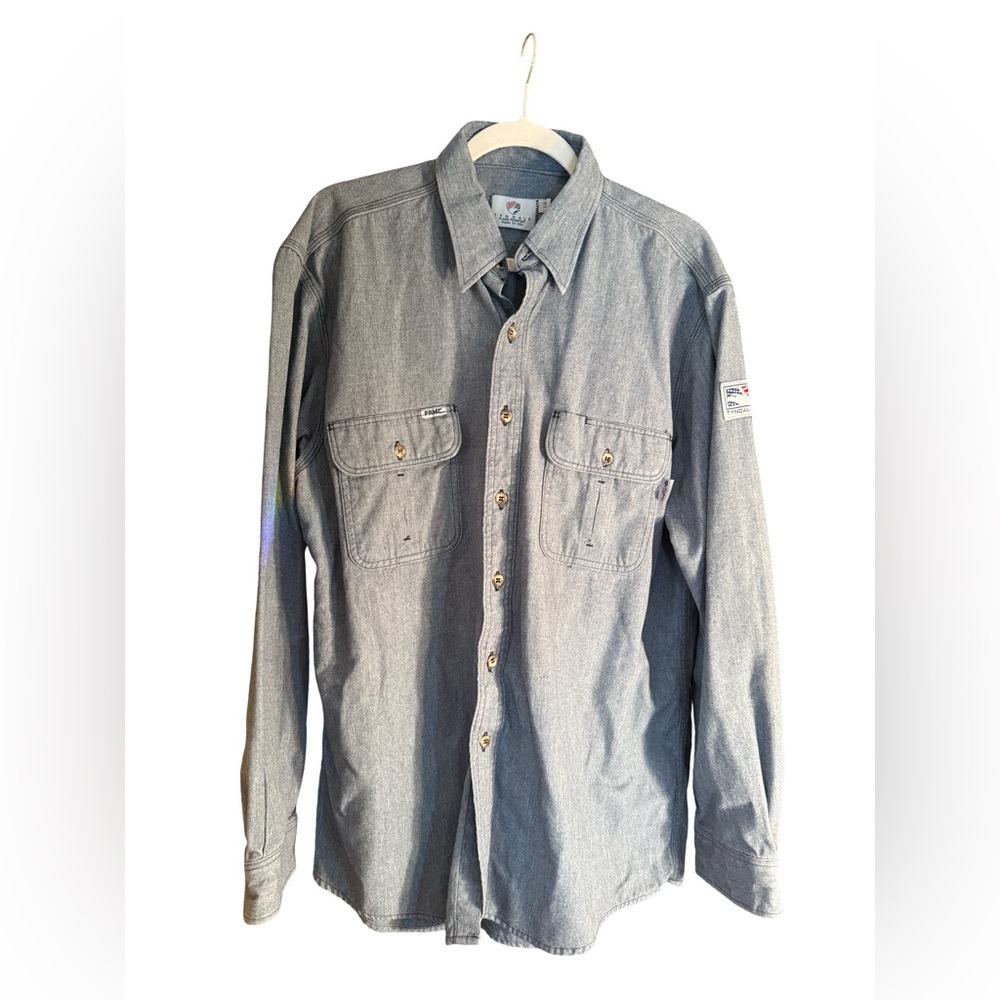 Tyndale x2 EUC Sz L Light Green & Blue Work Shirts Long Sleeve Button-Up (0737) - Picture 2 of 12
